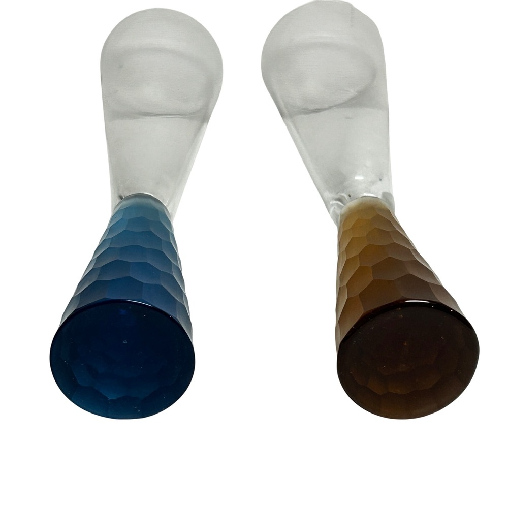 ARTLAND PRESCOTT HONEYCOMB STEM CHAMPAGNE FLUTES Brutalist Frosted glass MCM - Picture 10 of 14